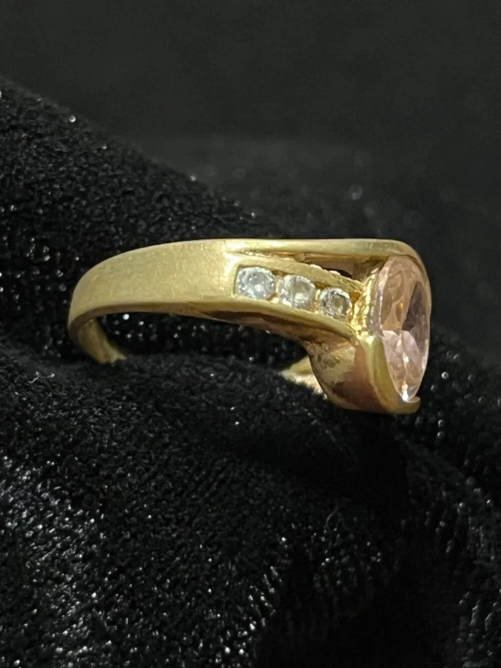 Statement Gold Tone Pale Pink Cocktail Ring, Fair Vintage Condition, Sz 6.5